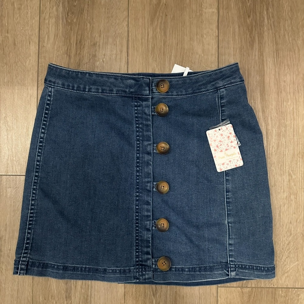 Free People Denim Button-Front Skirt 8